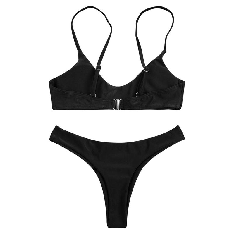 SherryDC Women's Solid Scoop Neck Push Up Brazilian Bikini Swimsuit Bathing Suit, Black, (US 12-14)XL - Image 5